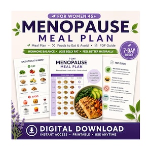 Plan posiłków w okresie menopauzy | Utrata wagi w okresie menopauzy | Dieta równoważąca hormony | Poradnik utraty tłuszczu z brzucha | Plik PDF do druku