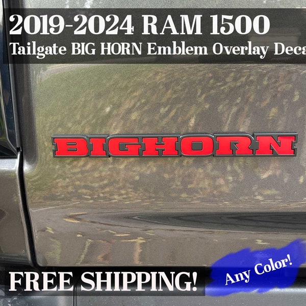 BIG HORN and 4x4 Emblem Overlay Decals for RAM 1500 Tailgate (2019-2023) - Precision Cut - Premium High-Performance Vinyl - Any Color!
