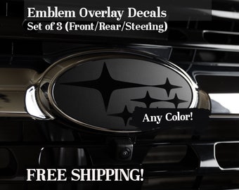 Emblem Overlay Decals - Set of 3! - Front Grill, Rear and Steering Wheel - Precision Cut - Any Color! Compatible with Subaru