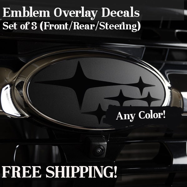 Emblem Overlay Decals - Set of 3! - Front Grill, Rear and Steering Wheel - Precision Cut - Any Color! Compatible with Subaru