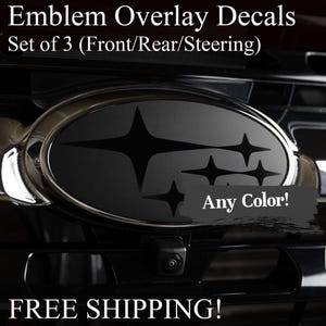 Bundle - 3 Overlay Decals! Front Grill, Rear and Steering Wheel - Precision Cut - Any Color! Compatible with Subaru