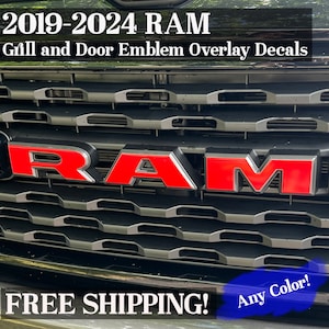 RAM Grill and Door Emblem Overlay Decals 2019-2024 - 1500, 2500, 3500, 4500, 5500 - Premium High-Performance Vinyl - Any Color!
