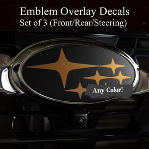 バンドル - オーバーレイデカール3枚！フロントグリル、リア、ステアリングホイール - 精密カット - どんな色でも！スバルに対応