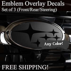 Emblem Overlay Decals - Set of 3! - Front Grill, Rear and Steering Wheel - Precision Cut - Any Color! Compatible with Subaru