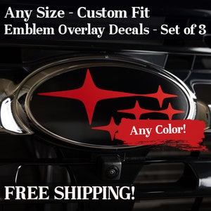 ANY Size Emblem Overlay Decals - Set of 3! CUSTOM SIZE - Front, Rear and Steering Wheel - Precision Cut - Any Color! Compatible with Subaru