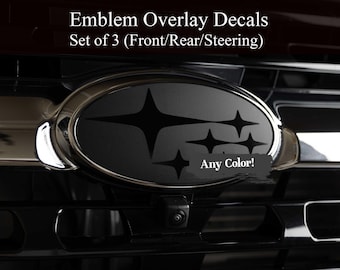 Emblem Overlay Decals - Set of 3! - Front Grill, Rear and Steering Wheel - Precision Cut - Any Color! Compatible with Subaru