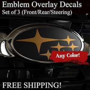 Bundle - 3 Overlay Decals! Front Grill, Rear and Steering Wheel - Precision Cut - Any Color! Compatible with Subaru