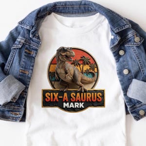 Six-A-Saurus Shirt | 6th Birthday Dinosaur Tee | Mark Kids Birthday Gift | Cool Dino Sweatshirt | Retro Dinosaur Party Shirt for Boys