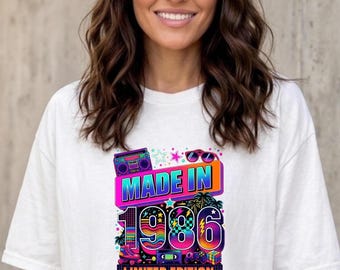 Made in 1986 Retro Neon T-Shirt | Limited Edition 80s Birthday Tee