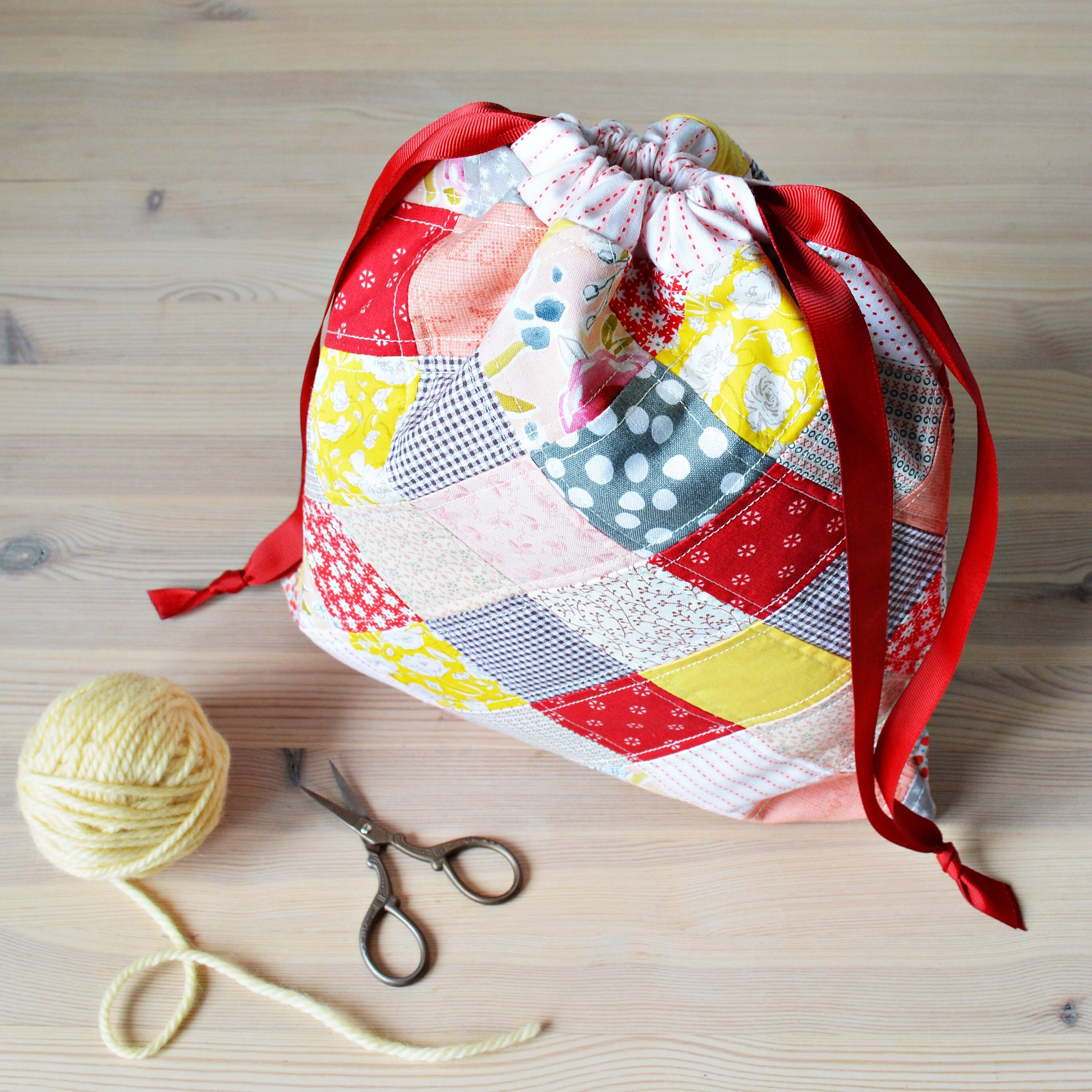 Patchwork Draw String Bag Pattern Craft Bag Sewing Tutorial Etsy