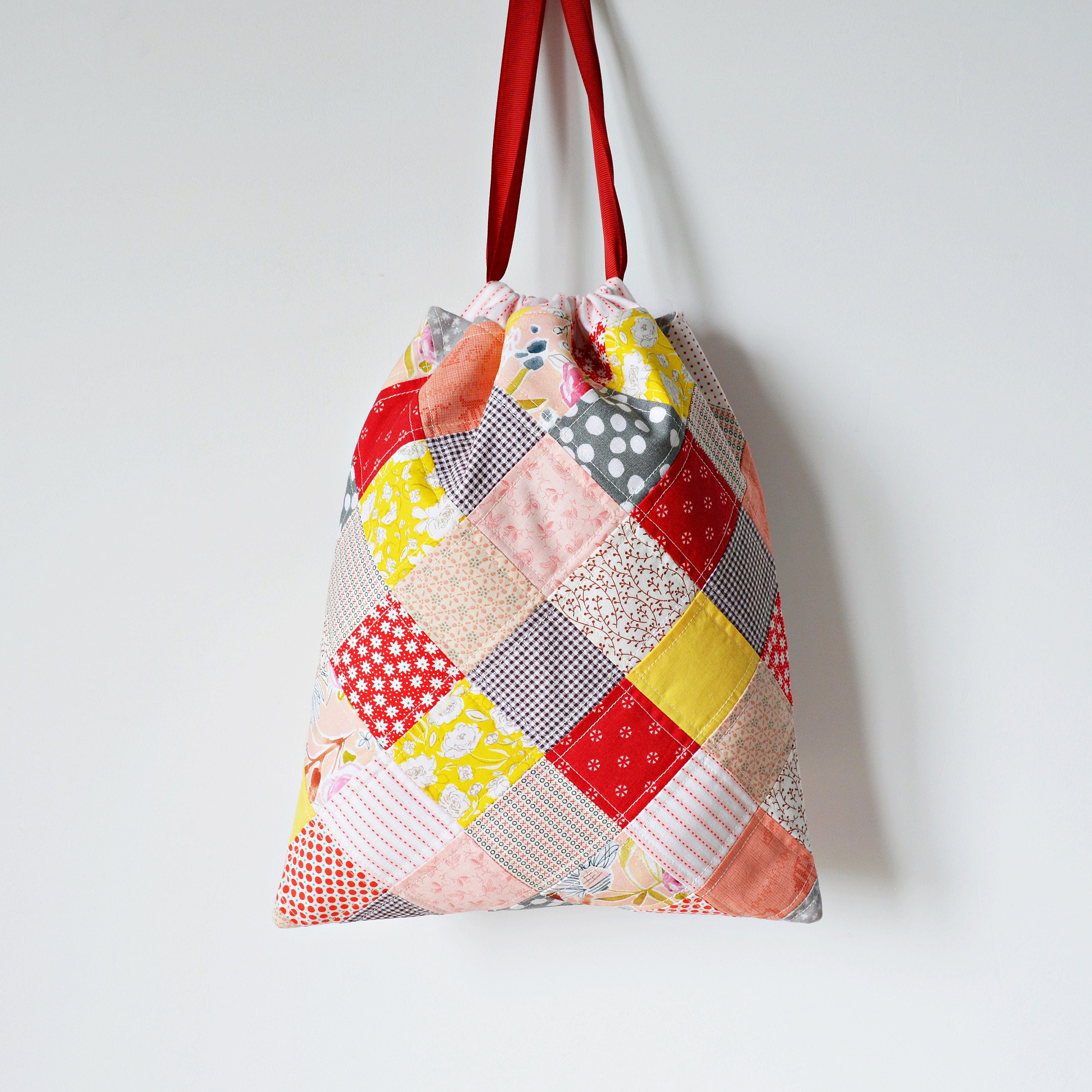 Patchwork Draw String Bag Pattern Craft Bag Sewing Tutorial Etsy