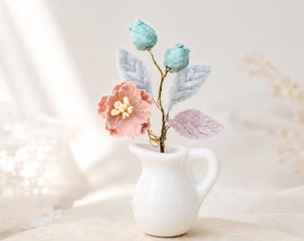 Mini Flower Vase Fridge Magnet, Handmade Flocked Fabric Flower Magnet, Cottagecore Kitchen Decor, Cute Tiny Vase Gift for Her