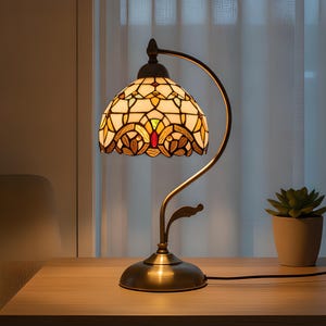 Baroque Table Lamp | Stained Glass Shade | Bedroom Nightstand Light | Living Room Accent