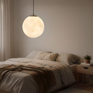 Lámpara colgante Luna / Luz impresa en 3D / Decoración con temática espacial / Lámpara de techo / Noche