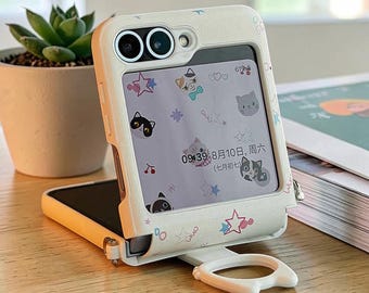 Custodia a libro per Galaxy Z: Cover a libro con anello porta gatto in stile Instagram coreano