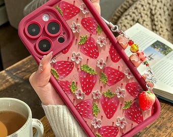 Custodia per iPhone con motivo floreale di fragole, cover protettiva in silicone, impugnatura sottile