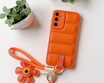 Custodia Puffer Sunflower per Samsung Galaxy S25 S24 S23 S22 Plus con cinturino da polso