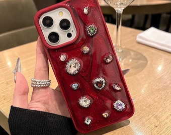 Elegante custodia per iPhone con glitter e strass – Cover posteriore in silicone rosso
