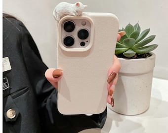 Cover per iPhone con gatto in stile cartone animato 3D, motivo litchi, effetto pelle.