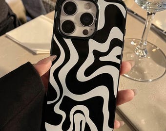 Custodia per iPhone con stampa zebrata, cover per telefono in TPU morbido con motivo geometrico, stampa animalier in bianco e nero