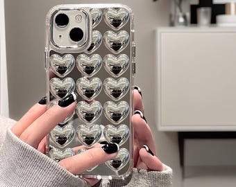 Custodia per telefono con specchio a forma di cuore, custodia per iPhone con specchio per il trucco, cover morbida antiurto per iPhone 11 12 13 14 15 16 17 Pro Max XR XS