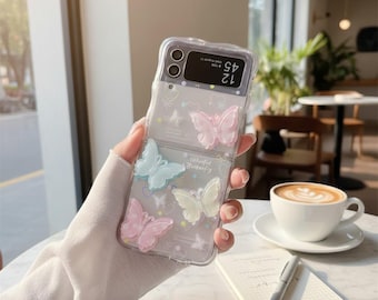 Cover per telefono 3D a farfalla per Samsung Galaxy Z Flip 6/5/4/3 con cornice ondulata