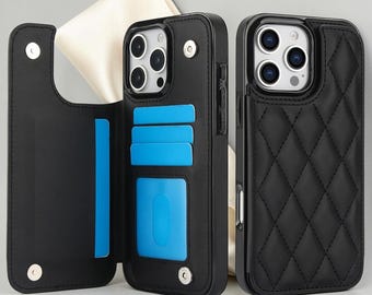 Custodia a portafoglio in pelle per iPhone 15 Pro Max, con porta carte e chiusura magnetica.