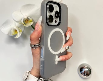 Custodia magnetica trasparente opaca con supporto in metallo per iPhone 16-12 Pro Max Plus