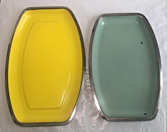 ヴィンテージ キャサリンホルム エナメル製サービングトレイ 2枚セット イエロー＆ミント ミッドセンチュリーモダン アトミックエイジ モダニズム