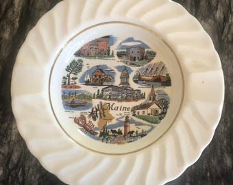 Vintage MCM Ashtray Landmarks State of Maine road trip souvenir