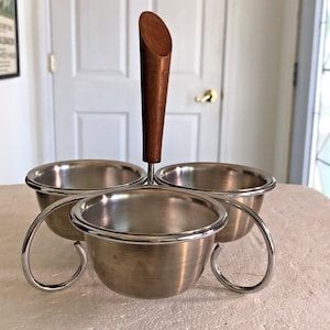 Vtg MCM Condiment server caddy Teak handle Danish Modern Atomic era Scandinavian