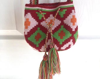 Wayuu Mochila small Bucket Bag hand woven knotted Festival boho hippie southwest