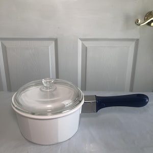 Princess House Nouveau 1.5 qt Ceramic Saucepan Glass Lid Removable Handle France cottagecore farmhouse French country kitchen