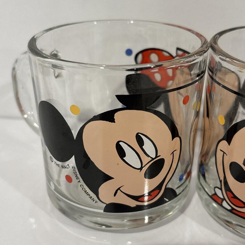 Vintage Anchor Hocking Disney Mickey Minnie Mouse Glass Coffee Mugs NEW image 2