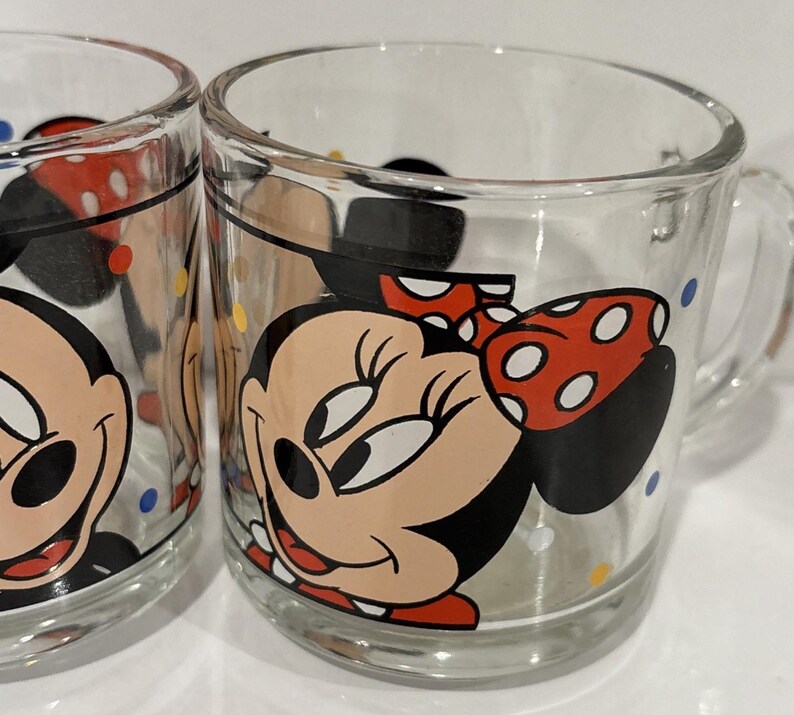 Vintage Anchor Hocking Disney Mickey Minnie Mouse Glass Coffee Mugs NEW image 3