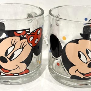 Vintage Anchor Hocking Disney Mickey Minnie Mouse Glass Coffee Mugs NEW image 4