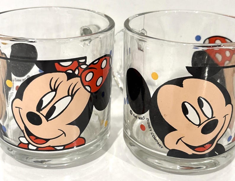 Vintage Anchor Hocking Disney Mickey Minnie Mouse Glass Coffee Mugs NEW image 4
