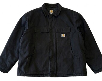 Vintage Carhartt Active Black Hooded Work Jacket J140 BLK Size M