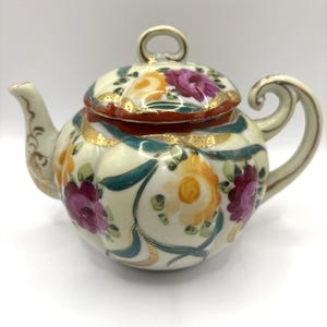 Vintage Chinese Porcelain Teapot Hand Painted Floral Design Red Makers Mark