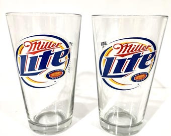 Vintage Miller Lite Pint Beer Glasses Chicago Bears 2003 Schedule Set Of 2 RARE