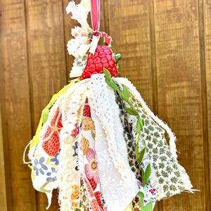 Upcycled Raspberry Salt Shaker Tassel Ornament: Cottagecore Boho Farmhouse Decor