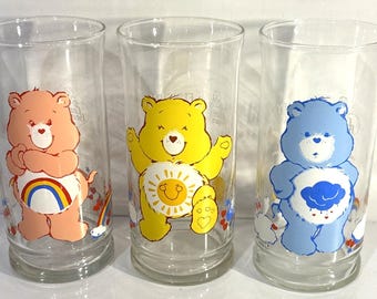 Vintage 1983 Pizza Hut Care Bears Drinking Glasses Set Of 3 Collector Series