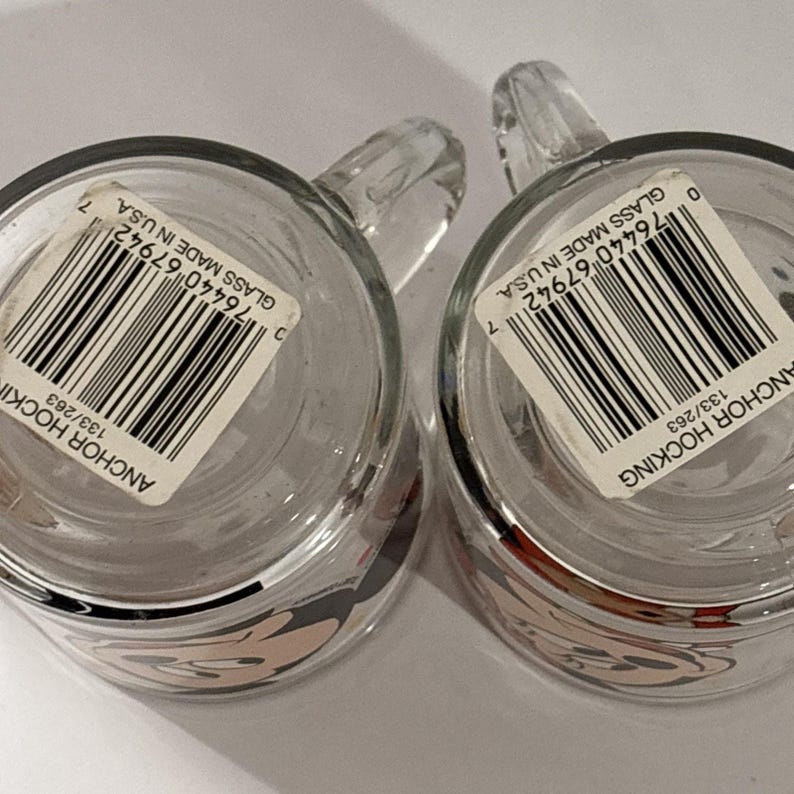 Vintage Anchor Hocking Disney Mickey Minnie Mouse Glass Coffee Mugs NEW image 6