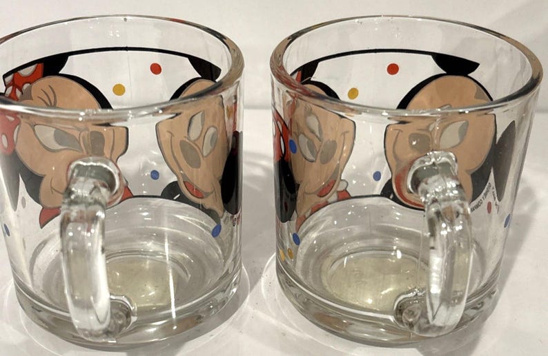 Vintage Anchor Hocking Disney Mickey Minnie Mouse Glass Coffee Mugs NEW image 7