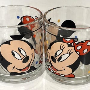 Vintage Anchor Hocking Disney Mickey Minnie Mouse Glass Coffee Mugs NEW image 1