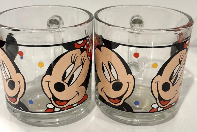 Vintage Anchor Hocking Disney Mickey Minnie Mouse Glass Coffee Mugs NEW image 8