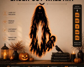 Fichier de découpe laser Halloween fantôme mère enfant (SVG, DXF, PNG, PDF, AI), téléchargement numérique esprit effrayant, fichier de découpe CNC Cricut Glowforge
