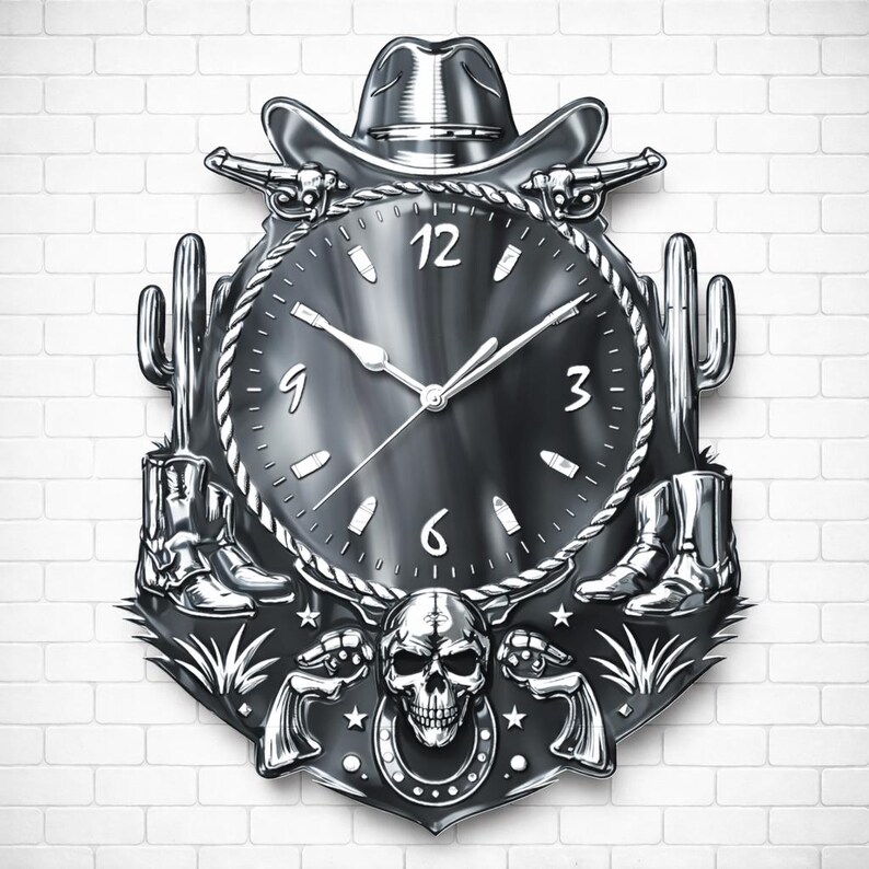 Cowboy Skull Wall Clock SVG, Western Laser Cut File, DXF LBRN2 CNC ...