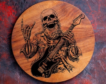 Skeleton Guitar SVG Laser Engrave, Rock Skull Guitarist Illustration, Biker Music Design, Heavy Metal Art, CNC Wood Engraving File