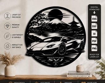 Lamborghini Aventador SVJ Laser Cut Wall Art Dxf-Svg-Png-Pdf-Ai | Lamborghini SVJ Japon Décoration murale | Supercar CNC Cricut Glowforge Laser File